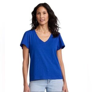 Lands’ End Blue Slub Flutter Short Sleeve V-Neck T-Shirt Top Sz M